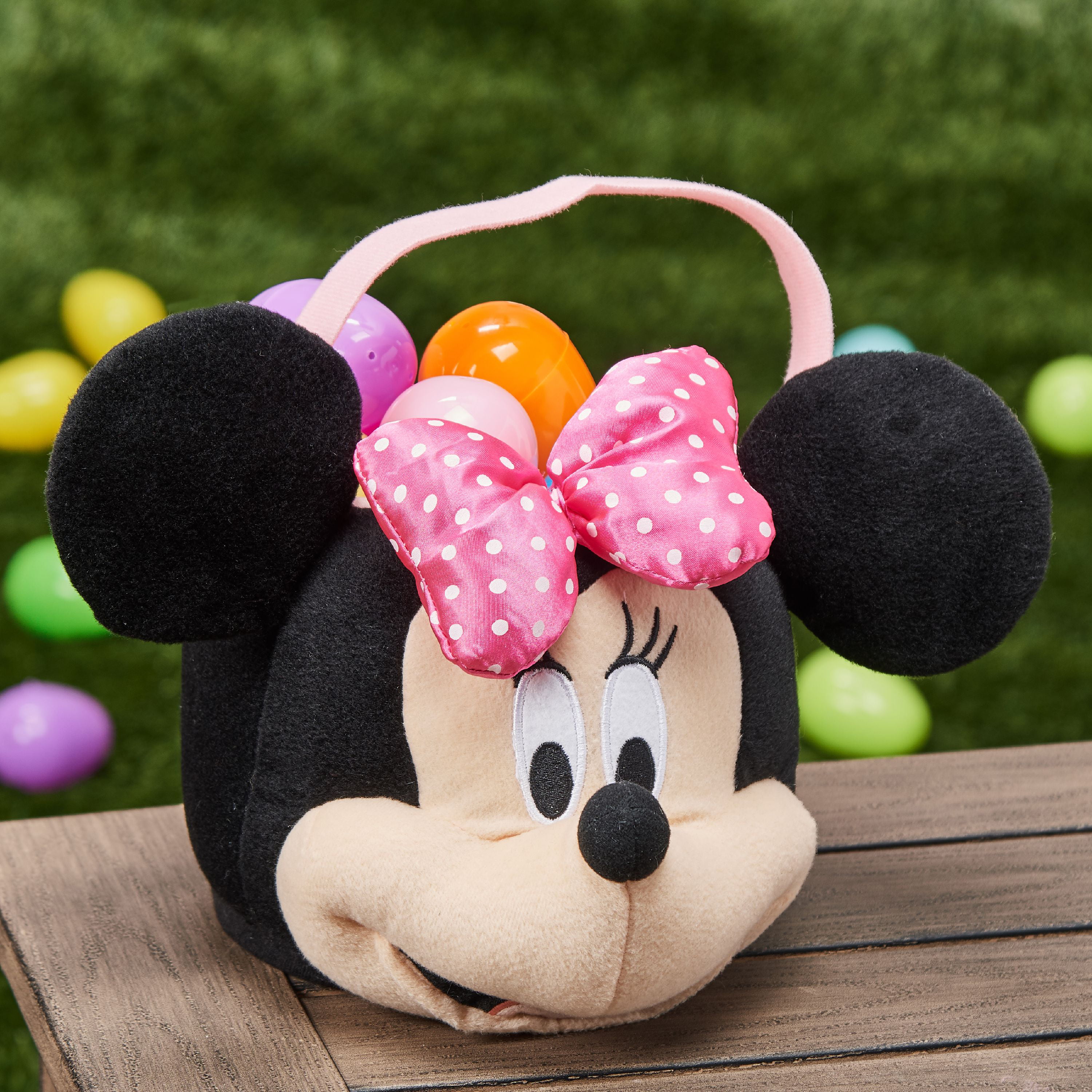 Easter Disney Minnie Mouse Face Plush Medium Tote Basket NWT 