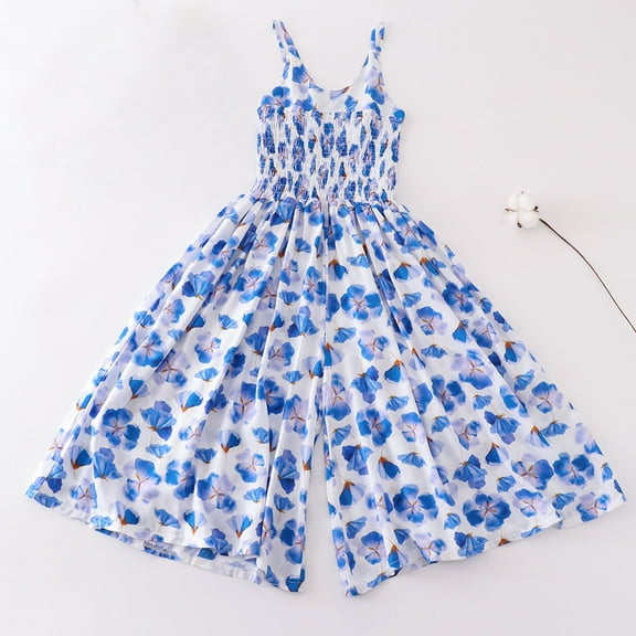 uublik Girls Romper 7-18 Years Sleeveless Romper Wide Leg Pants Overalls for Kids Loose Jumpers Light Blue