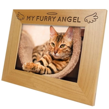 Pet Picture Frame Table Top Home Decor Personalized Memorial Gift Loss of Pet Remembrance Sympathy Ornament (Red Alder Wood, 4x6 Horizontal-Furry Angel)