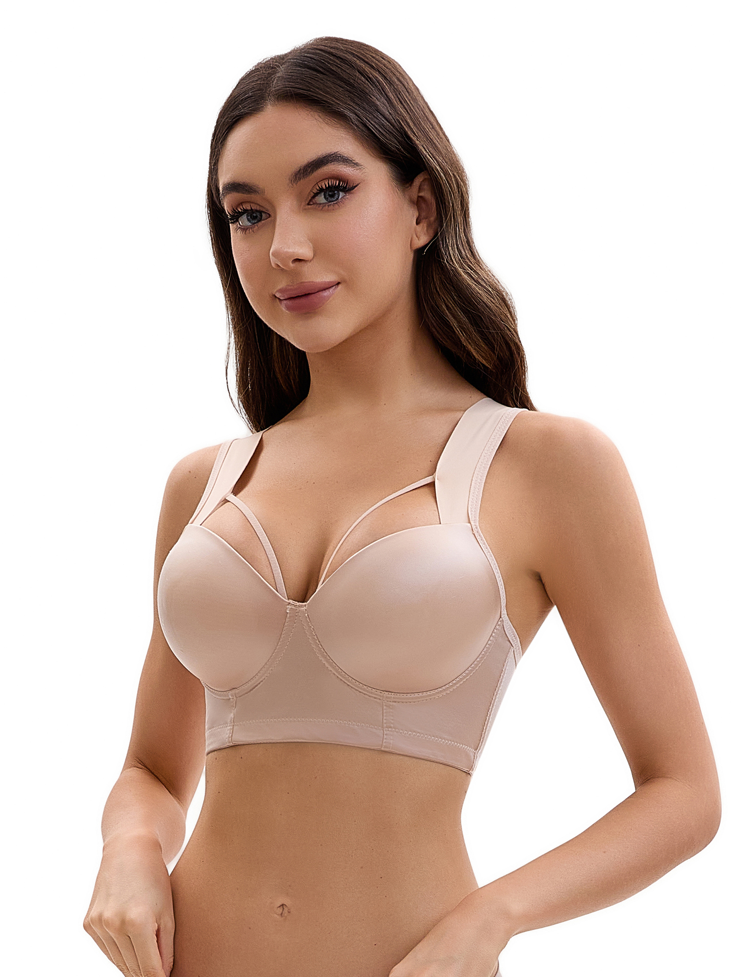 Unique Bargains Women's Push Up Adjustable Wide Straps Bras B 34 Beige