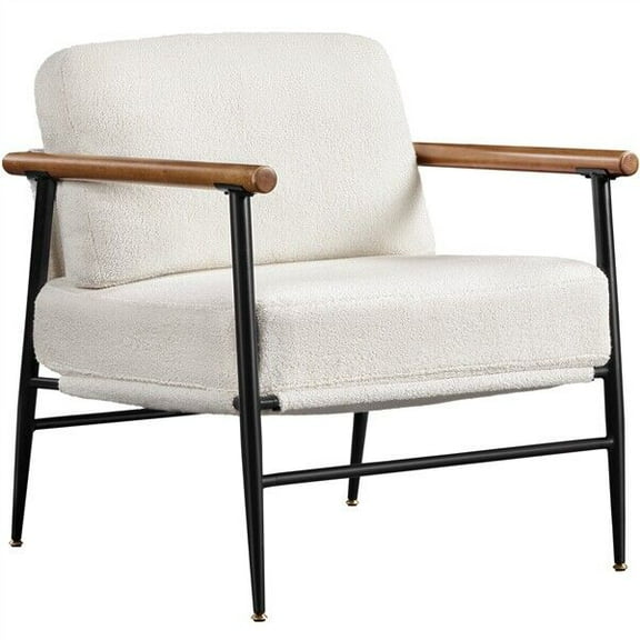 Mid-century Boucle Accent Chair Lounge Chair for Living Room Bedroom, Ivory