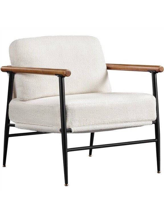 Mid-century Boucle Accent Chair Lounge Chair for Living Room Bedroom, Ivory