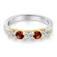 thumbnail image 3 of Gem Stone King 925 Silver and 10K Yellow Gold Lab Grown Diamond and Red Garnet Wedding-Bands Ring for Women | 0.91 Cttw | Round 3.5MM | Gemstone April Birthstone | Size 7, 3 of 6