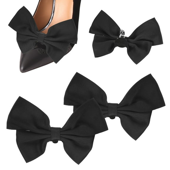 Uxcell 4-Pack Bow Shoe Clips, Satin Elegant Detachable Shoe Buckle Bridal Bow Heels Accessories [Black]