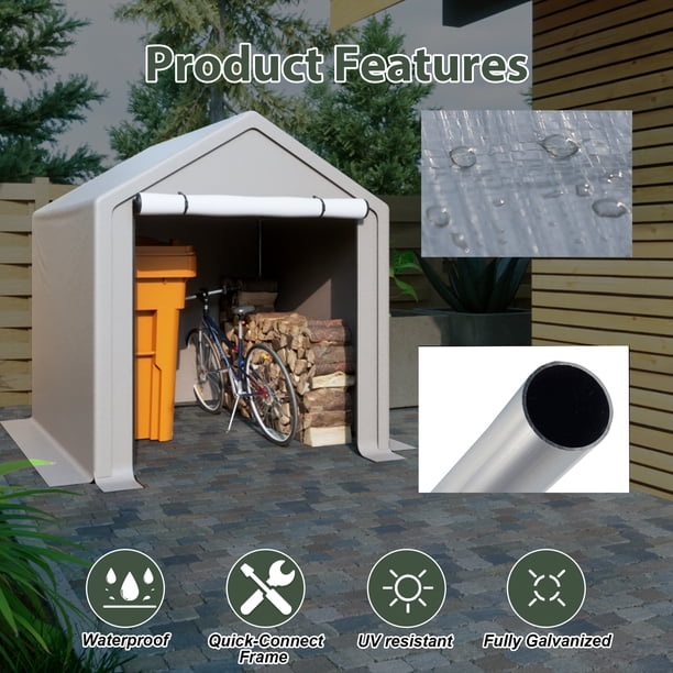 6x6 ft Outdoor Storage Shed, Portable Garage Tent with Roll-up