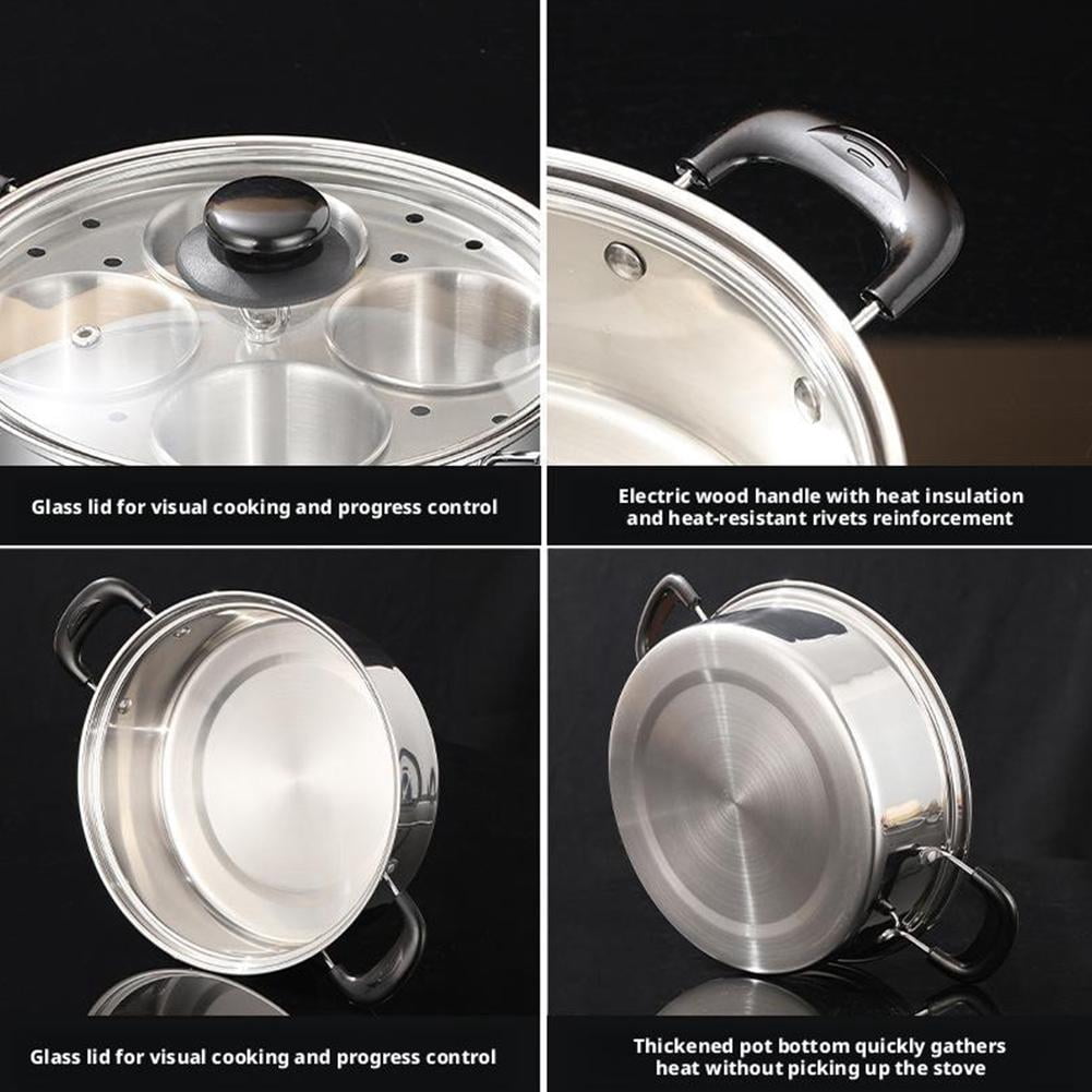 SXCRFKXH Egg Poacher Pan Stainless Steel Poached Egg Maker with 4 Cups Nonstick Stovetop Egg Cooker Pot, Egg Poacher, Easy Egg Cooker for Breakfast Boiled Eggs, for Induction Cooktop