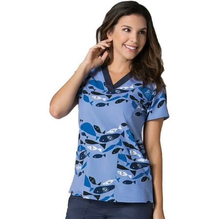 

Maevn Uniforms Women s V-Neck Fish Print Scrub Top