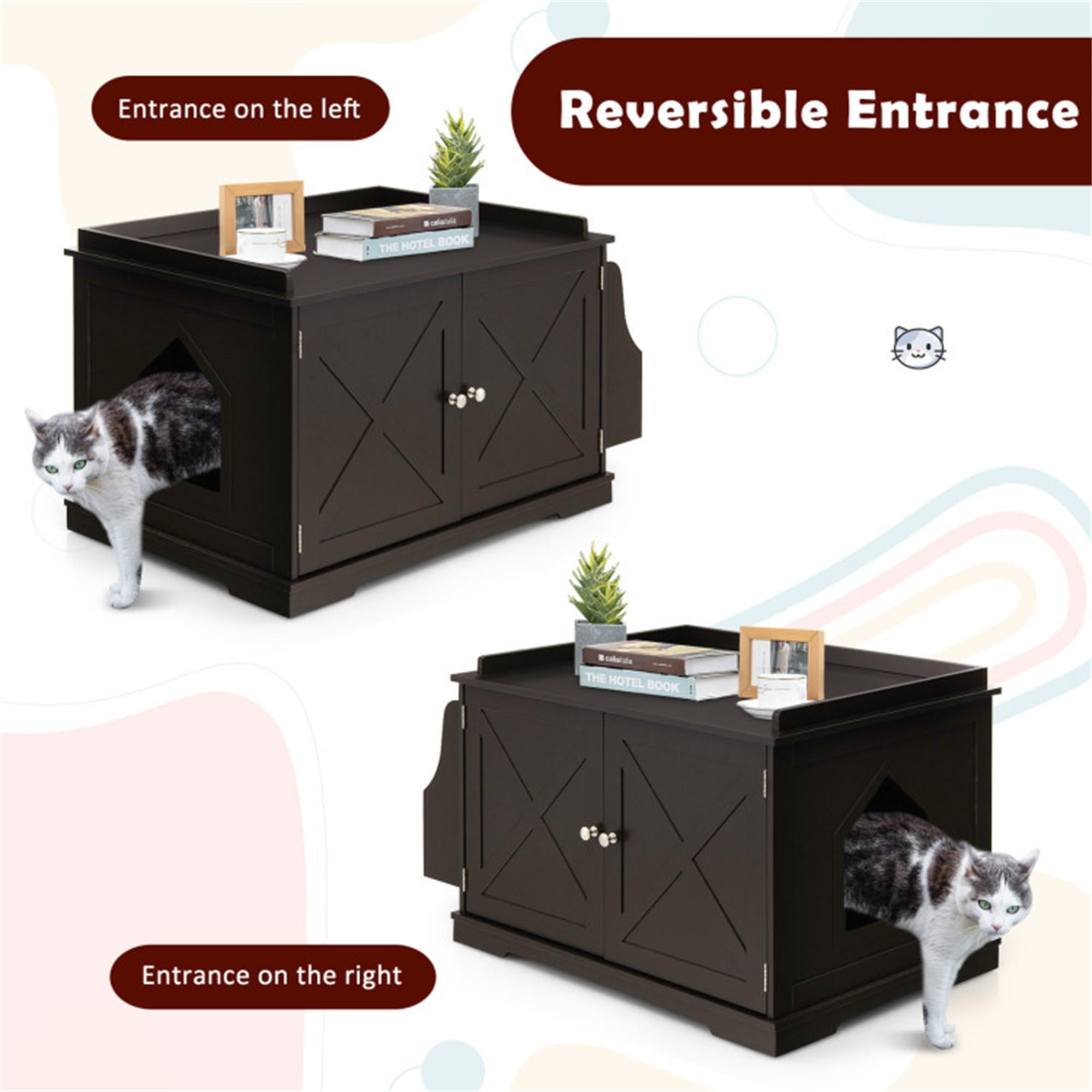 Kadyn 34" Large Cat Litter Box Enclosure, Wood Hidden Cat House Washroom Furniture for Living Room, Bedroom, Bathroom with Magazine Rack, Brown