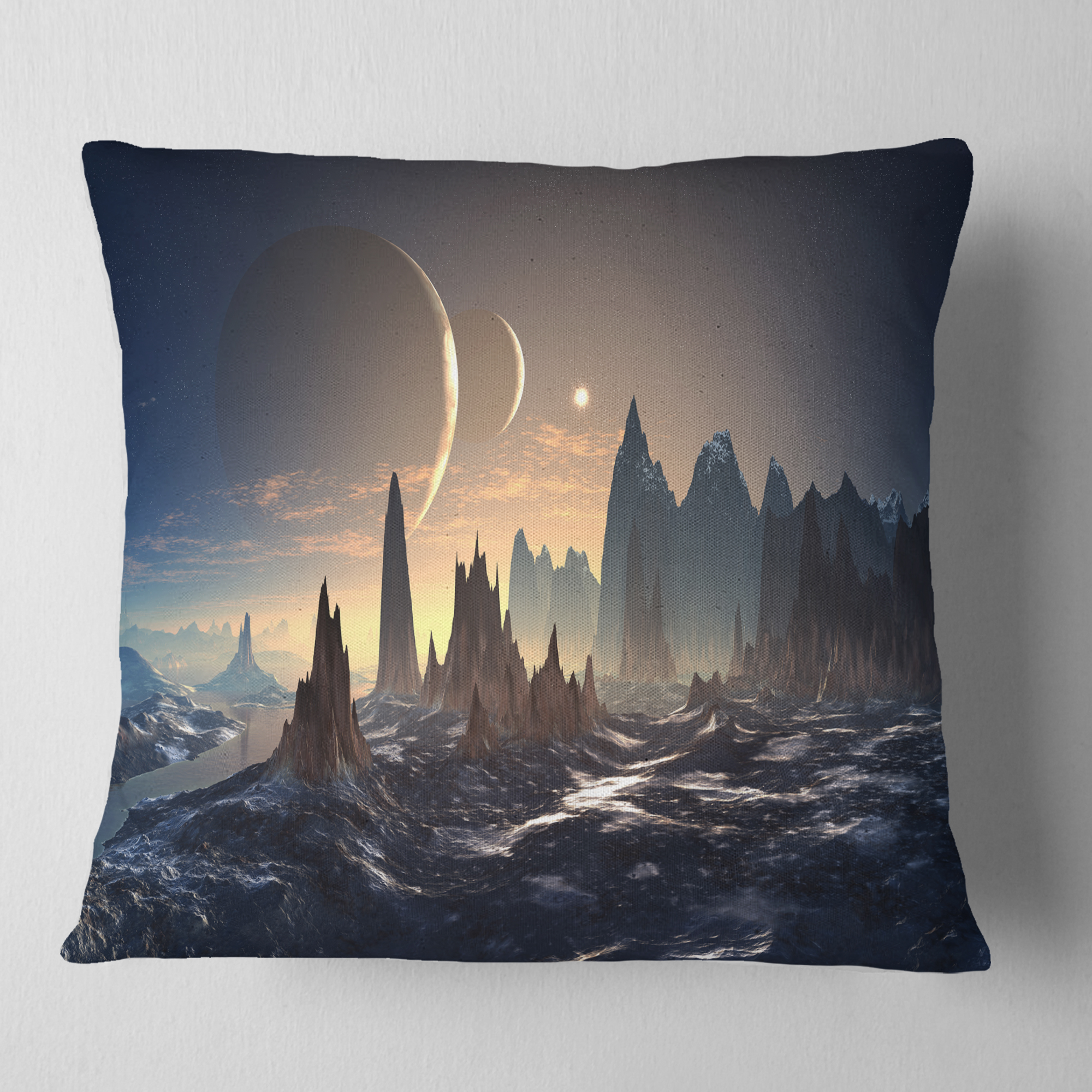 Designart Alien Planet with Mountains - Contemporary Throw Pillow - 18x18