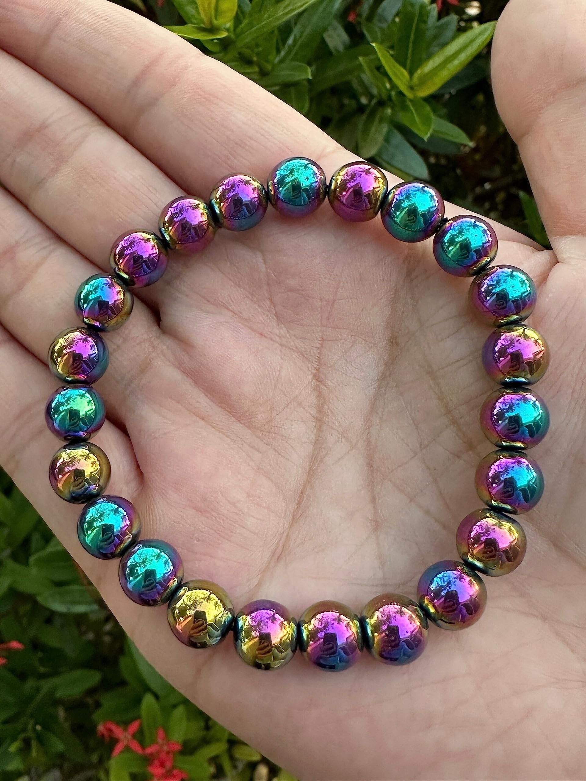 Rainbow Hematite Crystal Bead Bracelet 8mm, Wholesale Genuine Rainbow Hematite Stretch Gemstone Bracelet, Gift for Men & Women (10)
