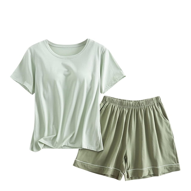 Ensembles pour Femmes en Liquidation, Ensemble Estival Décontracté de Shorts pour Femmes, Ensemble Décontracté Ample pour Femmes avec Coussinet de Poitrine, Col Rond, Manches Courtes, Shorts