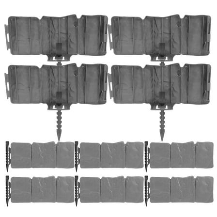 OFFIGAM 1Set Grey Plastic Garden Fence Imitation Stone Flexible Edging for Flower Beds