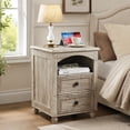 thumbnail image 3 of Leyaoyao Nightstand Set of 2 with Charger Station, Mid Century Modern Nightstand, Farmhouse End Table for Bedroom, Living Room, Gray, 3 of 10