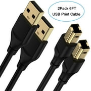 USB Printer Cable 6FT 2Pack,USB A to USB B Printer Cable to Computer USB 2.0 A to B male Connector High Speed USB Printer Scanner Cord 6FT USB Printer Scanner Cable for Canon,HP,Dell, Epson,Black