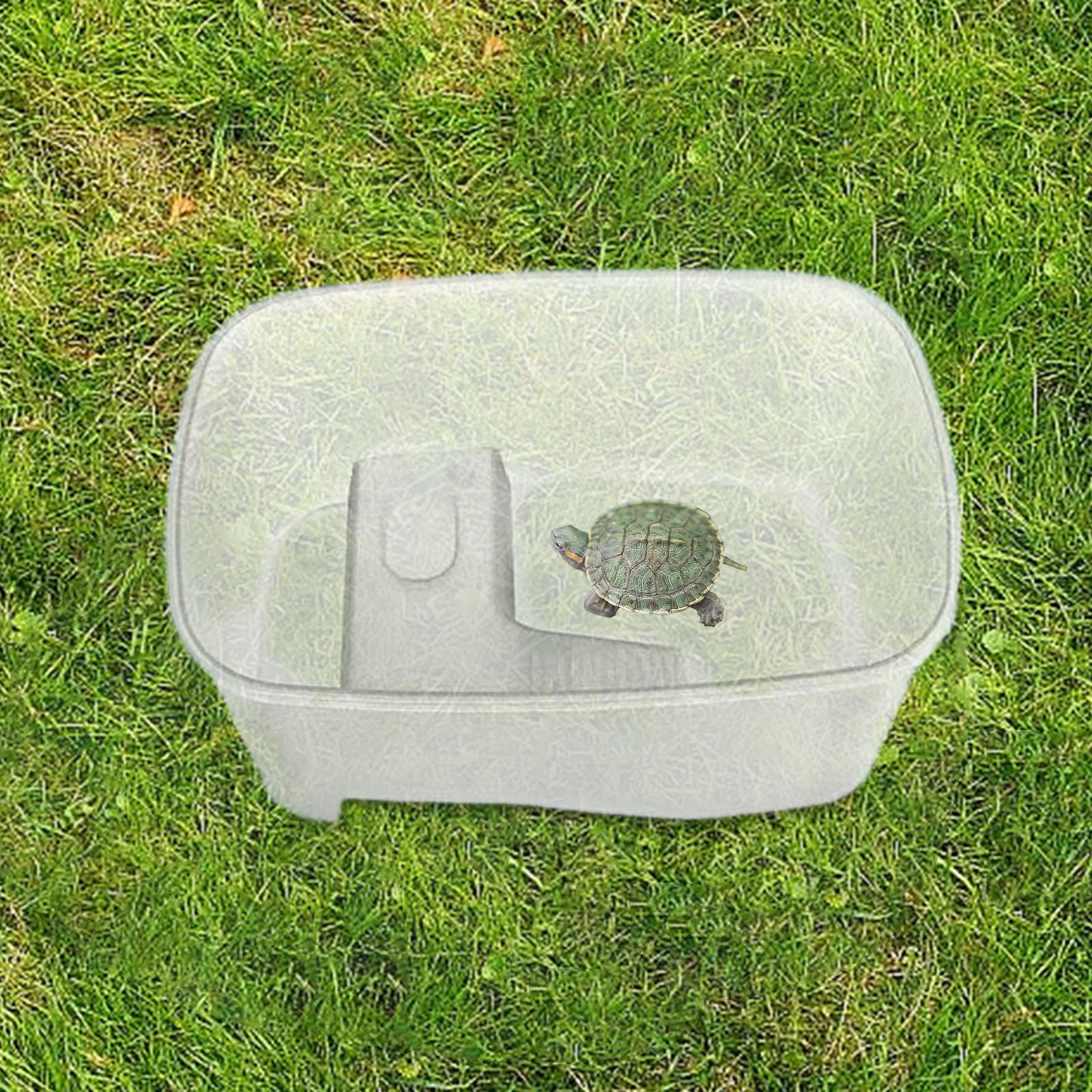 EHJRE Turtle Bathing Tank, Turtle Live Breeding Box, Multipurpose Terrarium Tank with Basking Ramp Food Feeding Box for Frog Turtle L White