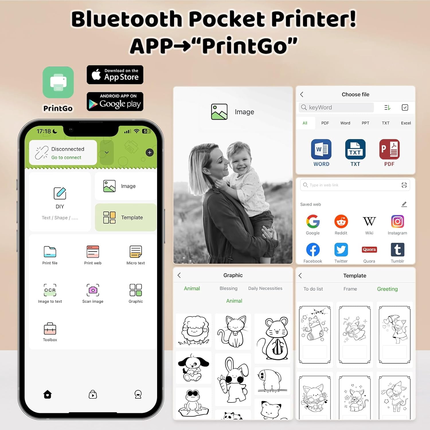 JADENS School Supplies Portable Thermal Mini Sticker Printer, 2 Inch Pocket Wireless Bluetooth Label Printer Compatible with iOS&Android for Study Notes,Learning Assistance, Journal, Gift
