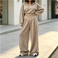 thumbnail image 2 of Szluipve 2 Piece Sets for Women 2 Piece Tracksuit V‑Neck Drawstring Hoodie Top High Waist Pleated Wide Leg Pants Set Casual Loose Matching Loungewear Outfit With Pockets Khaki L, 2 of 7