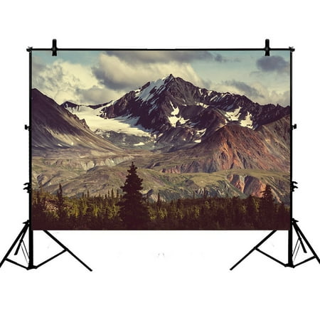 Image of PHFZK 7x5ft Snowy Nature Backdrops Mountain Landscapes Alaska Photography Backdrops Polyester Photo Background Studio Props
