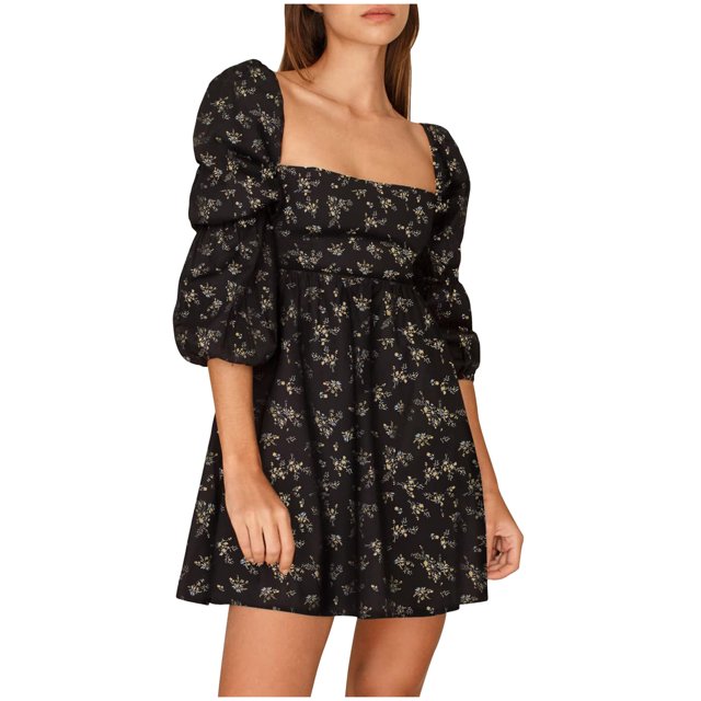 Mujer moda manga larga cuello redondo sexy casual volante manga temperamento vestido Fridja yut1759