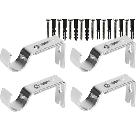 GoXteam Curtain Rod Brackets, 4Pack Adjustable Wall Mounts, Curtain Rod Holders for 1 Inch Rod (Silver)