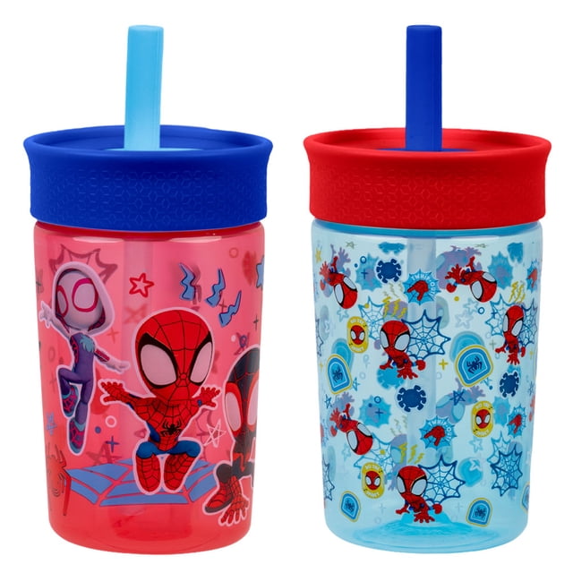 Magma Life Vaso Entrenador para Niños Twin Tumb, 450 ml (2Pzs), Popote Flexible Antiderrames, Fácil de Limpiar, Ideal para Viajes, Botella de Agua para Niños, Apto para Lavaplatos
