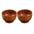 thumbnail image 1 of 2pcs Hand Made Wooden Bowl Broken-resistant Anti-impact without Plate for Kitchen Home Restaurant (Brown), 1 of 6