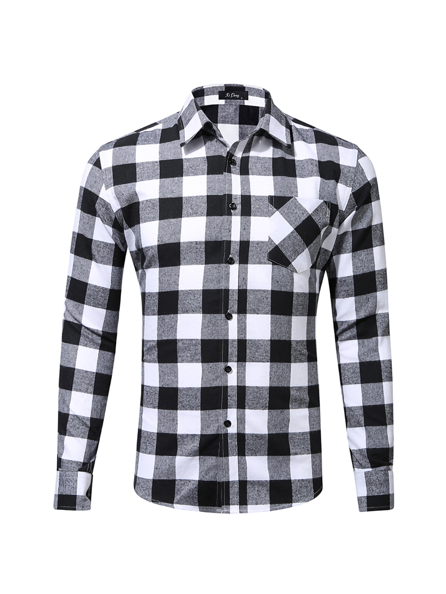 HOT Men'S Long Sleeve Casual Shirts Check Print Cotton Flannel Plaid Shirt Tops