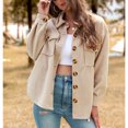 thumbnail image 2 of Chaqueta casual de lana con botones de manga larga para mujer Abrigo cálido con cuello vuelto y bolsillo con solapa Caqui S, 2 of 6
