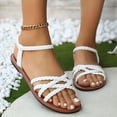 thumbnail image 3 of Women’s Flat Sandals Slip on Summer Gladiator Open Toe Braided Slingback Slip on Elatic Ankle Strap Lightweight Beach Shoes White Size 9, 3 of 5
