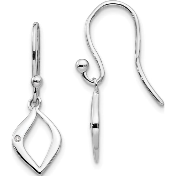 Sterling Silver Rh Plated White Ice .01 Ct Diamond Shepherd Hook Earrings (28 X 9) Made In India qw335
