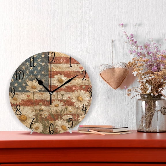 10" Quartz Indoor Wall Clock Silent Mechanism / Flag Daisy Wall Art