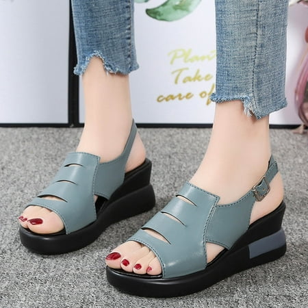 

MIASHUI shoes for women Fashion Women s Summer Artificial Leather Non Slip Buckle Strap Wedges Beach Open Toe Breathable Sandals Shoes