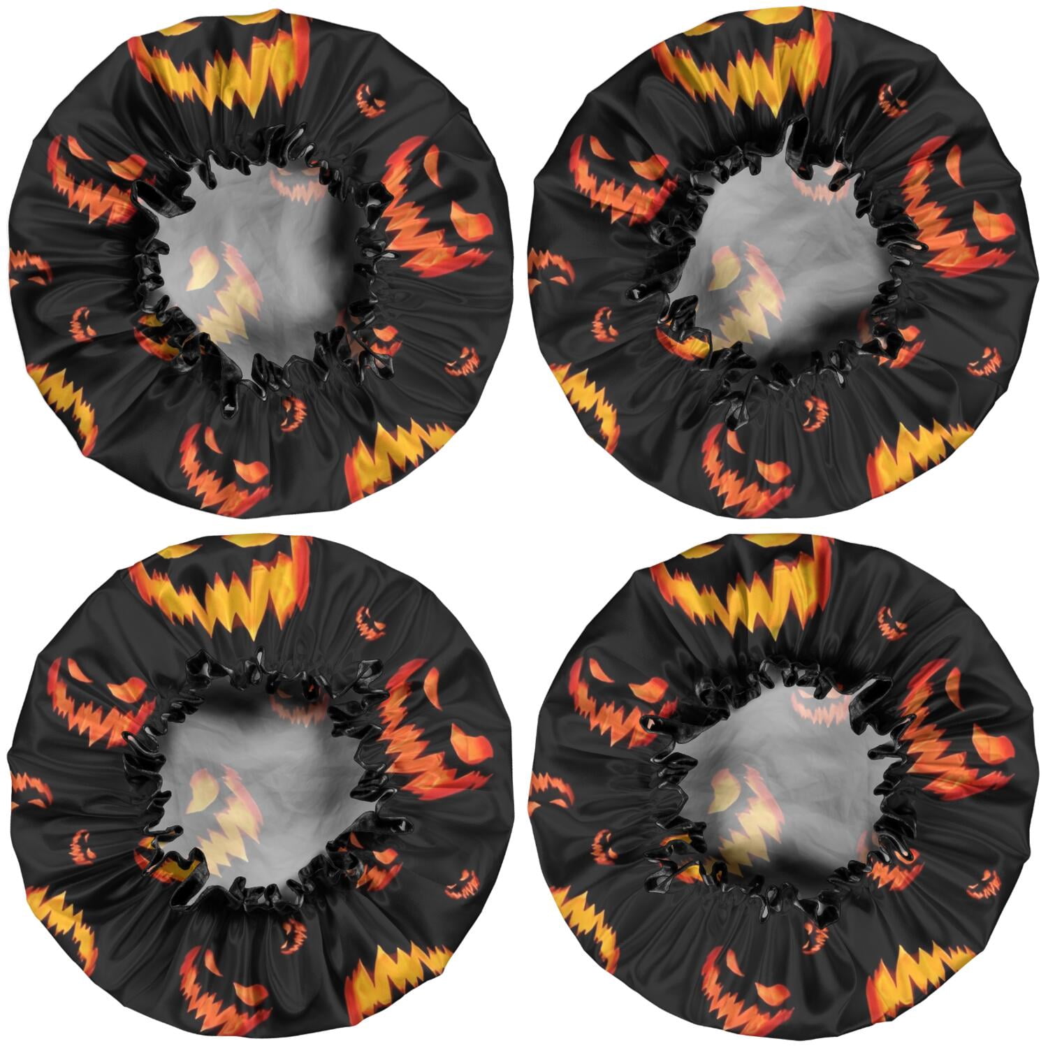 Shower Caps,Black Halloween Pumpkin Faces Waterproof Shower Cap for Women 4 Pieces,Double Reusable Hair Cover for Shower PEVA Elastic Stretch Hem