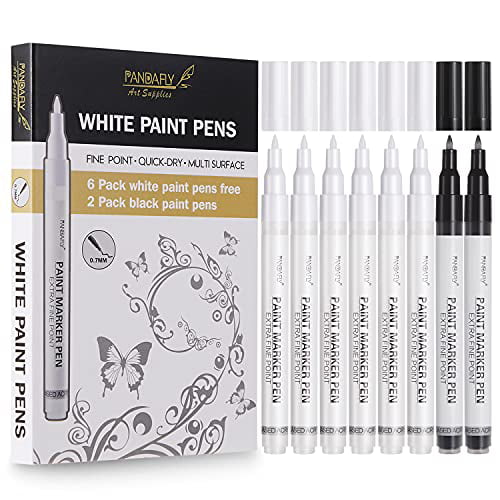 Black Acrylic Paint Pen Markers 8 Pack Medium tip Black Paint Pens for Rock Wood Glass Stone Metal Ceramic Fabric Mugs Tire Leather Paint Marker Water-Based Opaque Black Ink Pen