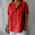 thumbnail image 3 of Yigetop Cotton Linen Tops for Women, Linen Shirts for Women Summer Cotton Linen V Neck Short Sleeve Tops Loose Vacation Beach Solid Blouses Tunic Tops Linen Tops for Women Loose Fit Red XL, 3 of 10