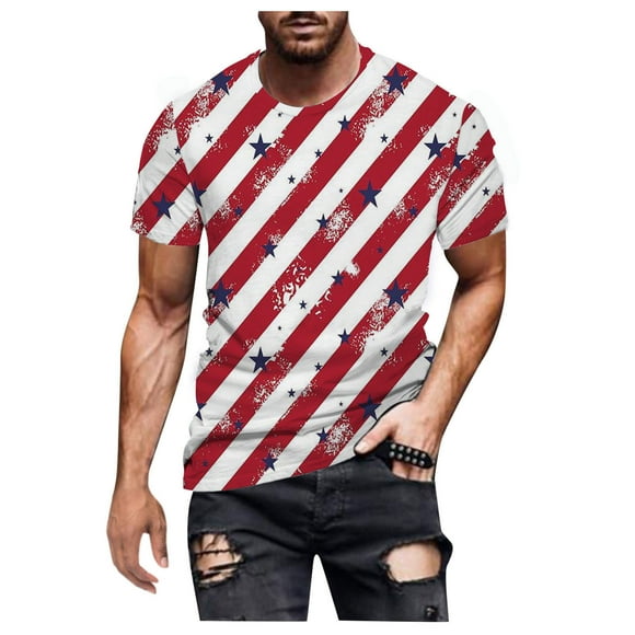 toraway Summer Clothes Pocket Protector for Men Shirt with Badge Independence Day Youth Popular Men's Short Sleeved T Shirt XL