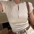 thumbnail image 1 of Camisetas Mujer Botones Casual High Street Chic Vintage Todo Partido Picante Dulce Chicas Elegante Verano Moda Estilo Francés Diario, 1 of 6