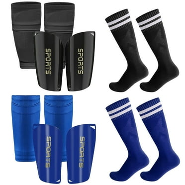 Square 2 Pairs Kids Soccer Shin Guards with Shin Sleeves and 2 Pairs Soccer Socks,Lightweight Soccer Shin Pads with Ankle Protection Protective Football Equipment for Boys Girls Teens（Black，Blue）