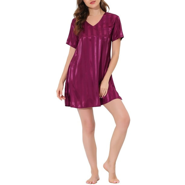 CAMISONES DE SATÉN PARA MUJER INSPIRE CHIC, ESCOTE EN V, MANGA CORTA, CAMISETA DE DORMIR A RAYAS, ROPA DE CAMA DE SEDA, VESTIDO DE PIJAMA L ROJO