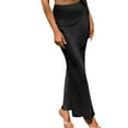 thumbnail image 3 of VUPSGEZ Women's Skirt Stretch Waist High Solid Satin Dress (Black,XL), 3 of 5