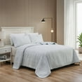 thumbnail image 1 of Marina Decoration Jacquard Embroidered Stitching Coverlet Bedspread Ultra Soft Bedding Solid 3 Piece Summer Quilt Set with 2 Quilted Shams, Blue Floral King Size, 1 of 11