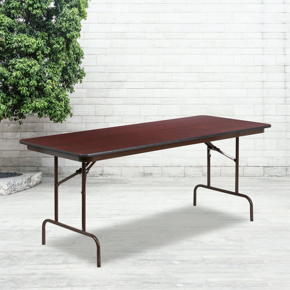 Emma   Oliver 6-Foot Mahogany Melamine Laminate Folding Banquet & Catering Table