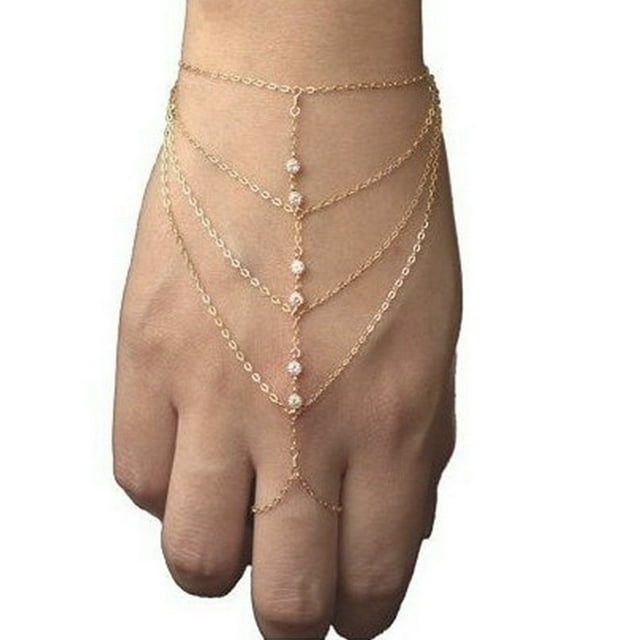 Pulsera de cadena con borlas y anilla decorada con diamantes de imitación para mujer (dorada)