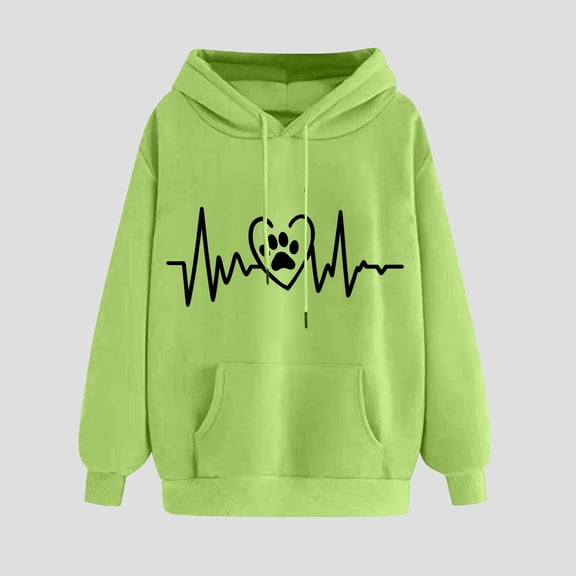 PNTUTB Fashion Women's Valentine's Day Graphic Long Sleeve Casual Loose Pullover Hooded Drawstring Sweatshirts with Pocket