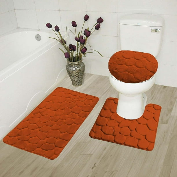 STONE RUST 3Piece Bathroom Rug Set, Three (3) Shades Colors Bath Mat