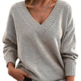 thumbnail image 1 of Suéter de mujer suelto y moderno con cuello en V, suéter informal versátil de punto sexy, blanco 2xl, 1 of 3