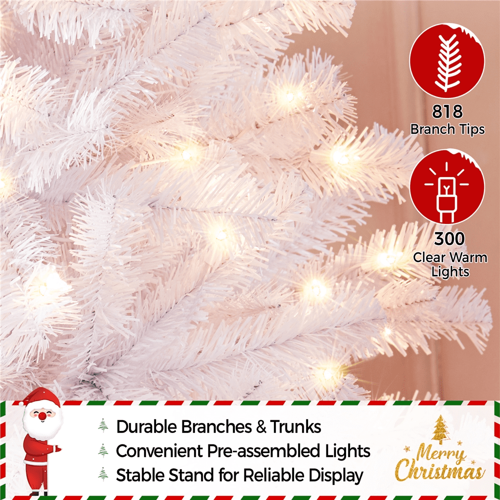Renwick 6Ft Pre-Lit Fir Artificial Christmas Tree with Foldable Stand, White