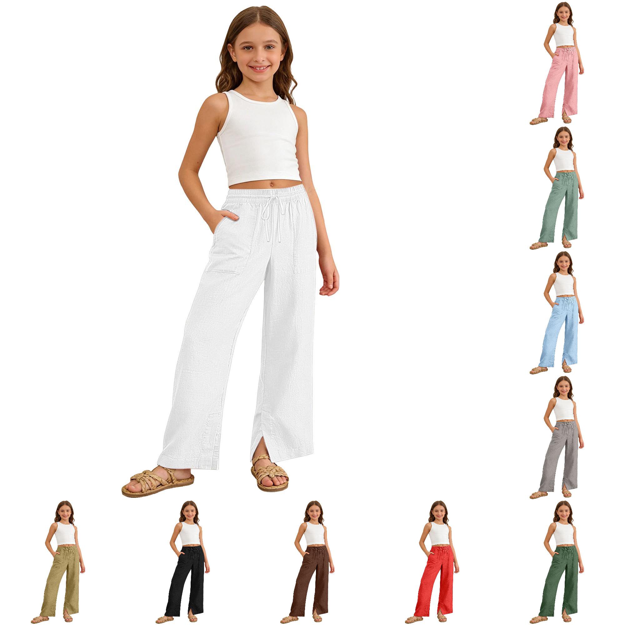 Girls Casual Pants Soft Stretch Comfy Everyday Playwear Trousers with Elastic Waist for Toddler Kids Toddler Girl Pants 13-14 Years