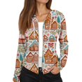 thumbnail image 4 of Women's Fashion Christmas Print Casual Zip-Up Long-Sleeve Hooded Jacket, for Outdoor Activities and Daily Use,Khaki,2XL, 4 of 6