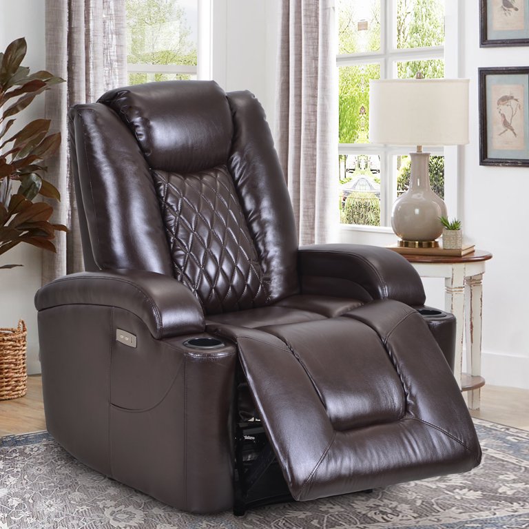 QKFF Power Recliner Chair, Small Electric Recliner Chairs with USB Port  Thick Backrest, Leather Fabric Small Recliner for Small Space Living Room  Home